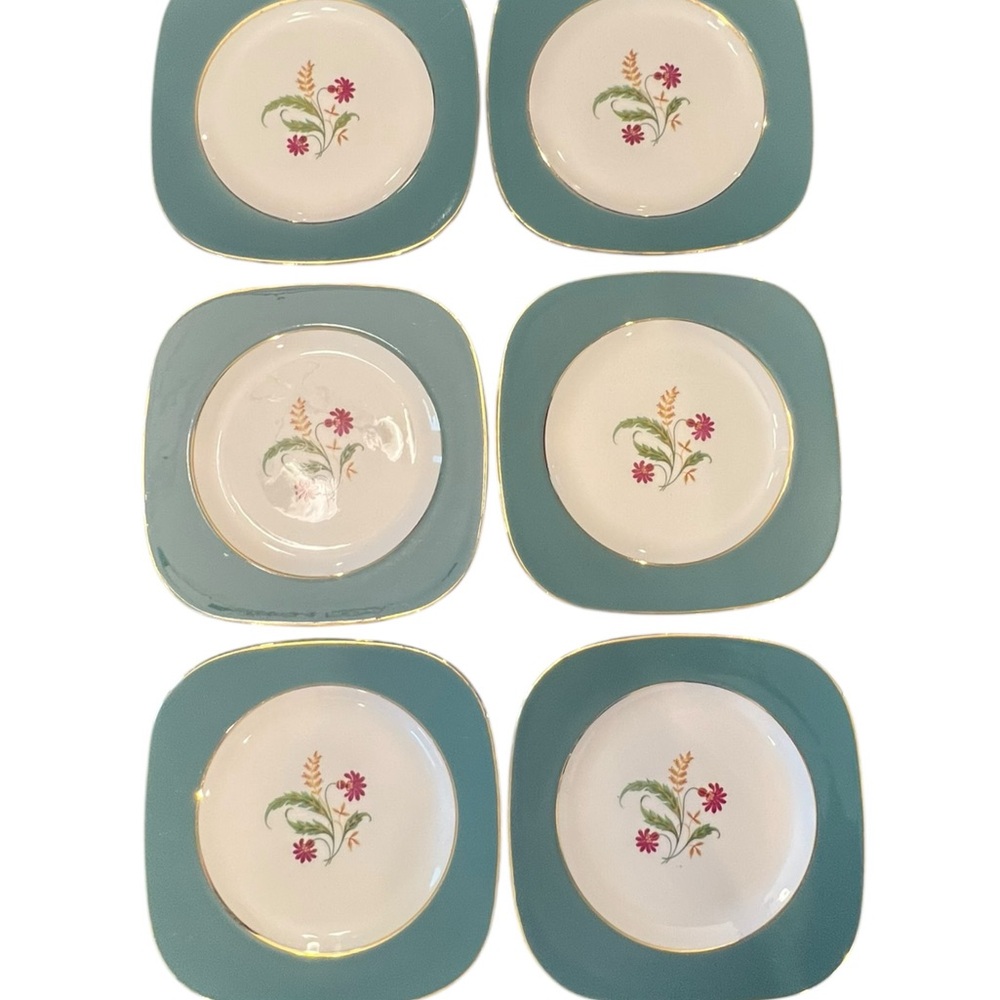 Homer Laughlin Berkshire Cavalier Eggshell VTG Floral Gold Trim 7.75”‎ Square